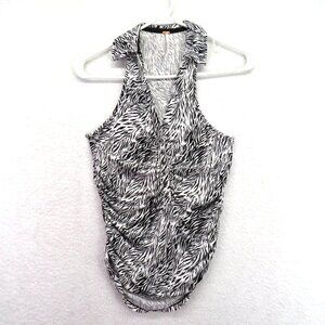 Free People Shirt Size XS‎ Black White Zebra Print Ruched Collared Halter Top